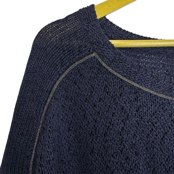 Chicos Size 2 Large Beaded Mesh Sweater Knit Top Dolman Sleeve Blue Boho Beach - Picture 3 of 6